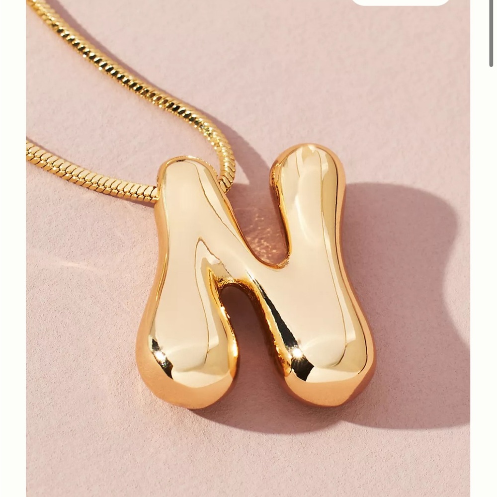 Anthropologie Gold Bubble Letter ‘N’ Necklace